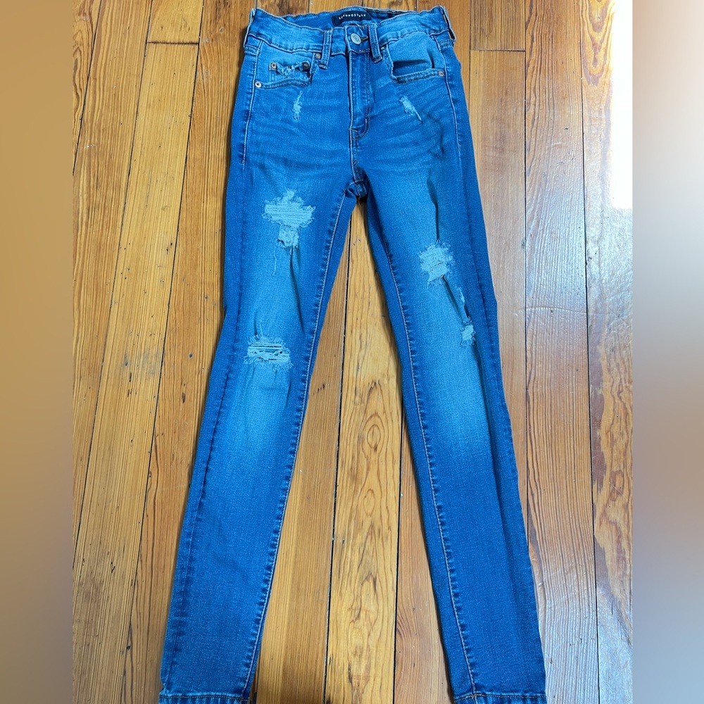 Aeropostale Blue Skinny Jeans with Distressed Details
